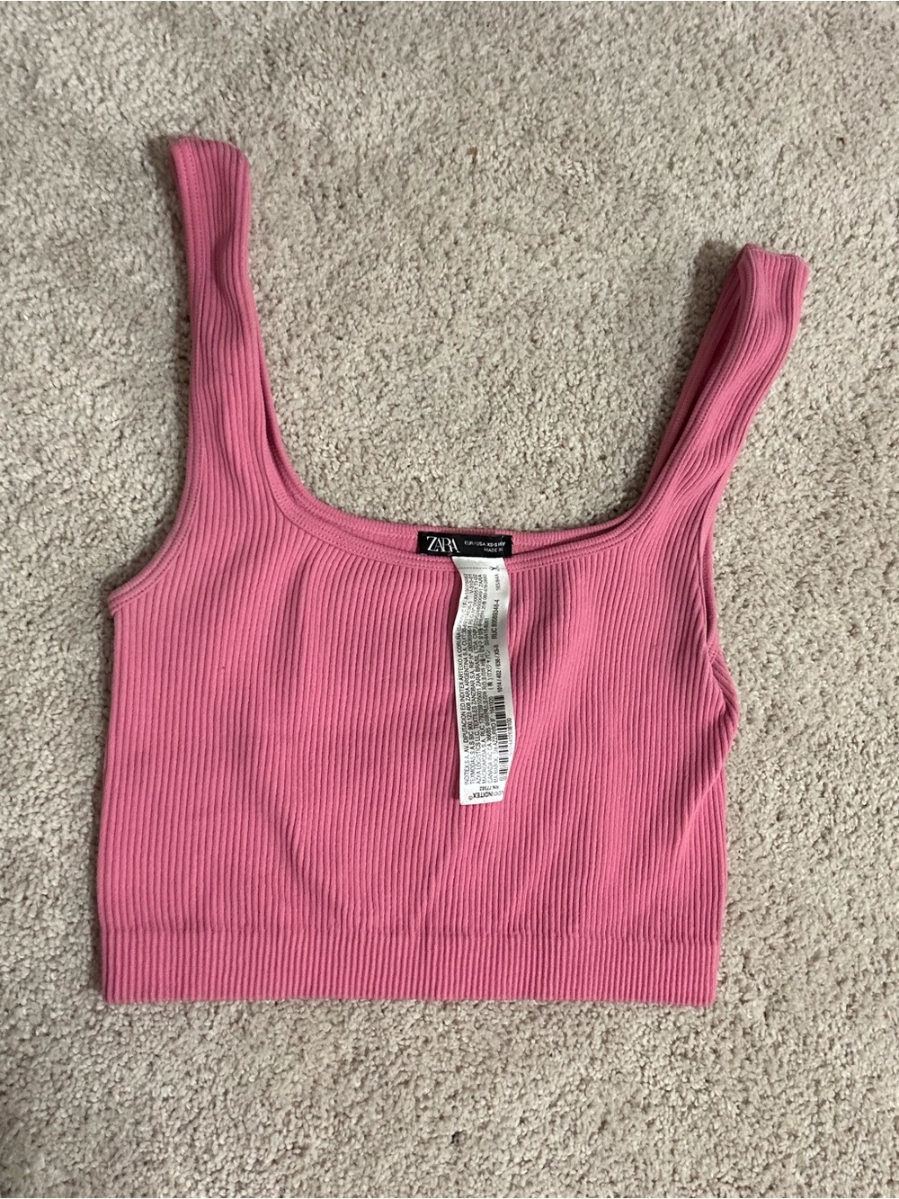 ZARA Ribbed Pink Square-Neck Crop Tank